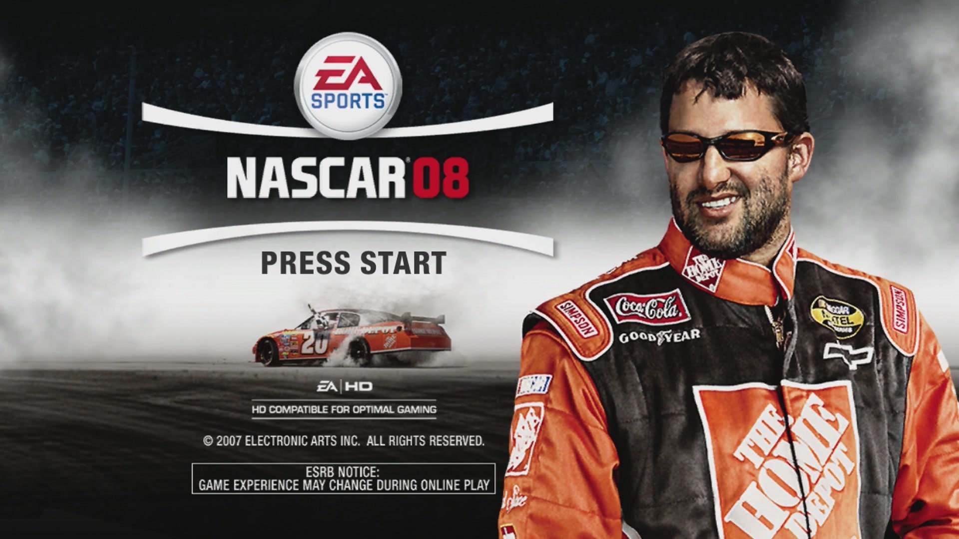 NASCAR 08 title screen for Xbox 360